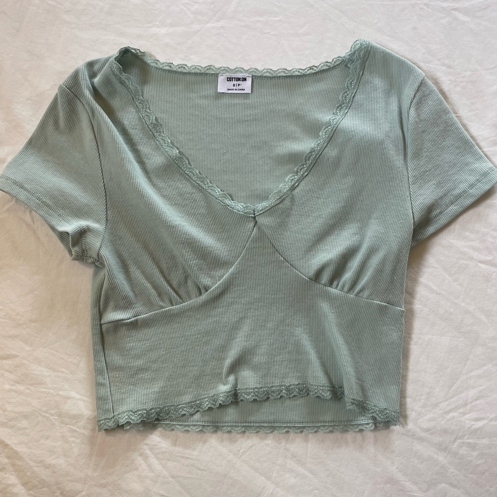 Cotton On Sage V-Neck Lace Crop Top